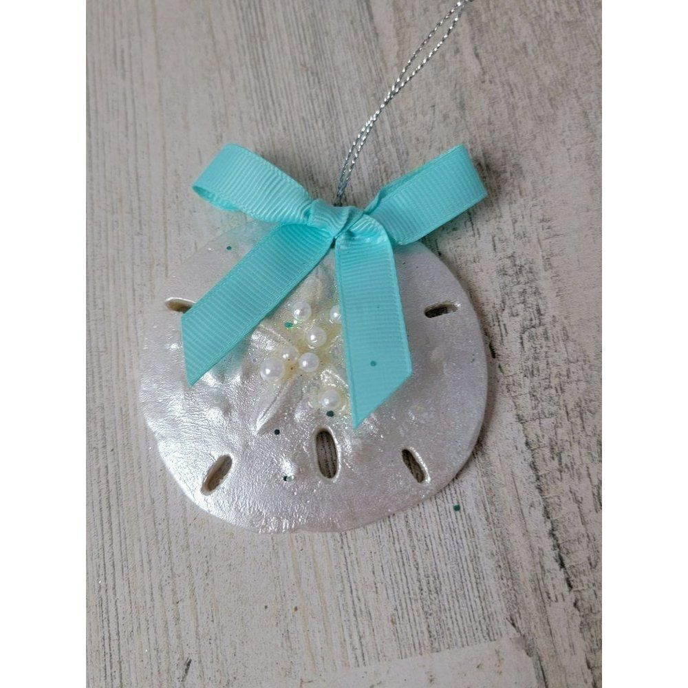 Silver sand dollar Glitter pearl ornament Xmas